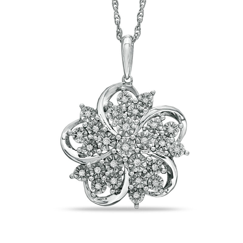 0.14 CT. T.W. Natural Diamond Star Flower Pendant in Sterling Silver