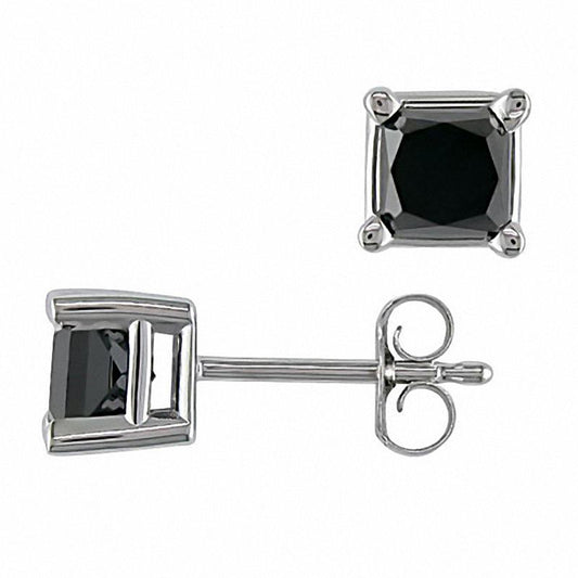 2 CT. T.W. Princess-Cut Enhanced Black Diamond Solitaire Stud Earrings in 10K White Gold