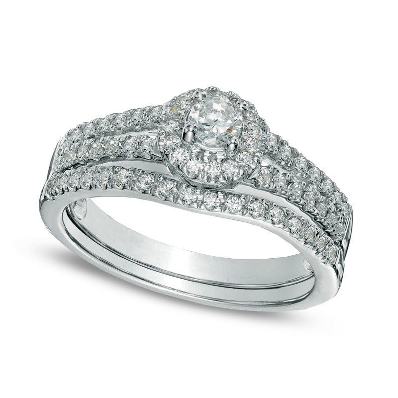 0.50 CT. T.W. Natural Diamond Frame Bridal Engagement Ring Set in Solid 14K White Gold