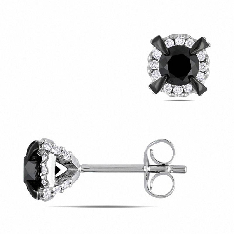 1 CT. T.W. Enhanced Black and White Diamond Frame Stud Earrings in 10K White Gold