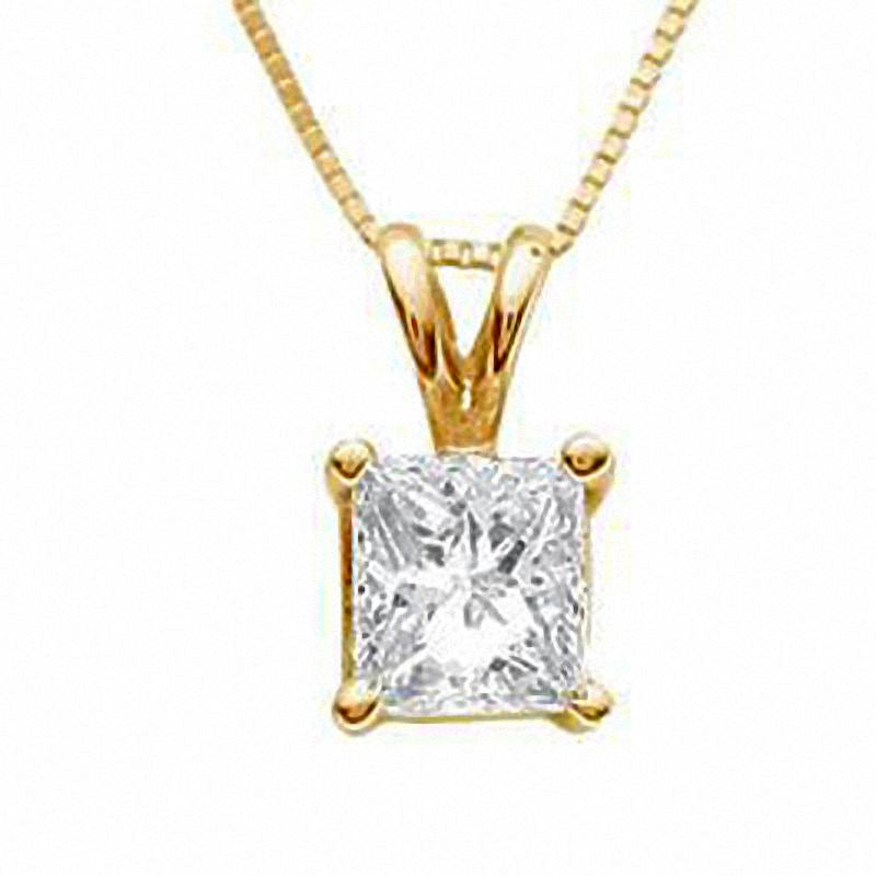 0.75 CT. Certified Princess-Cut Natural Clarity Enhanced Solitaire Pendant in 18K Gold (I/SI2)