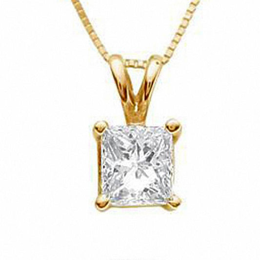 0.75 CT. Certified Princess-Cut Natural Clarity Enhanced Solitaire Pendant in 18K Gold (I/VS2)