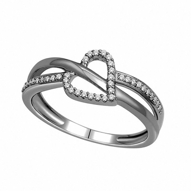 0.13 CT. T.W. Natural Diamond Heart Promise Ring in Solid 10K White Gold