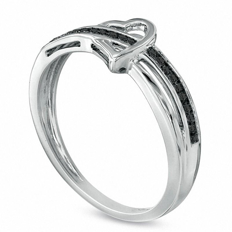 Enhanced Black Natural Diamond Accent Heart Promise Ring in Solid 10K White Gold