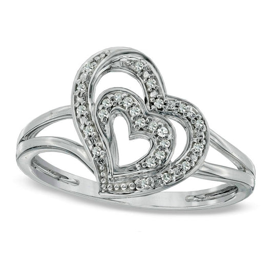 Natural Diamond Accent Double Tilted Heart Ring in Sterling Silver