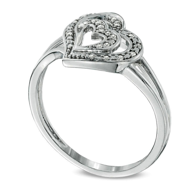 Natural Diamond Accent Double Tilted Heart Ring in Sterling Silver