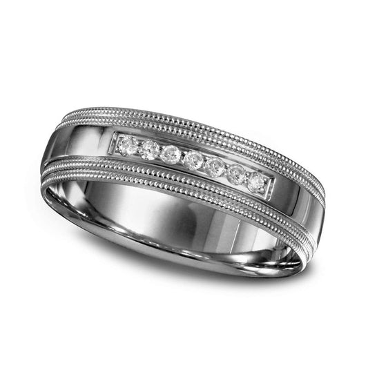 Men's 0.10 CT. T.W. Natural Diamond Milgrain Wedding Band in Solid 10K White Gold