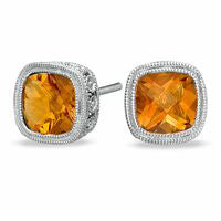 6.0mm Cushion-Cut Citrine Earrings in Sterling Silver