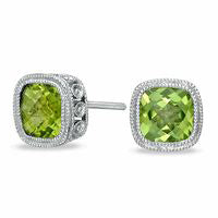 6.0mm Cushion-Cut Peridot Earrings in Sterling Silver