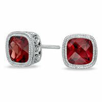 6.0mm Cushion-Cut Garnet Earrings in Sterling Silver