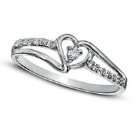 Natural Diamond Accent Heart Promise Ring in Solid 10K White Gold