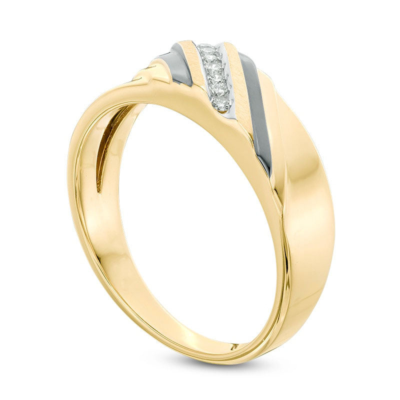 Men's Natural Diamond Accent Slant Wedding Band in Solid 10K Yellow Gold