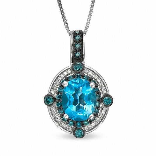 Oval Blue Topaz and 0.5 CT. T.W. Enhanced Blue and White Natural Diamond Pendant in Sterling Silver