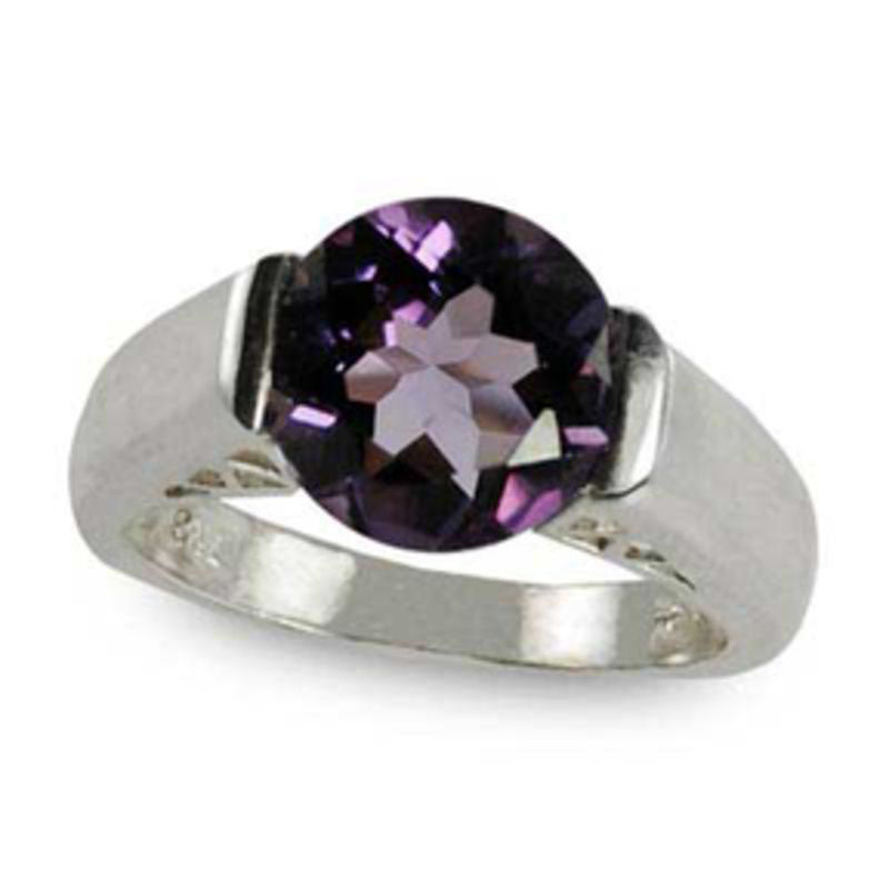 10.0mm Amethyst Half-Bezel Set Ring in Sterling Silver