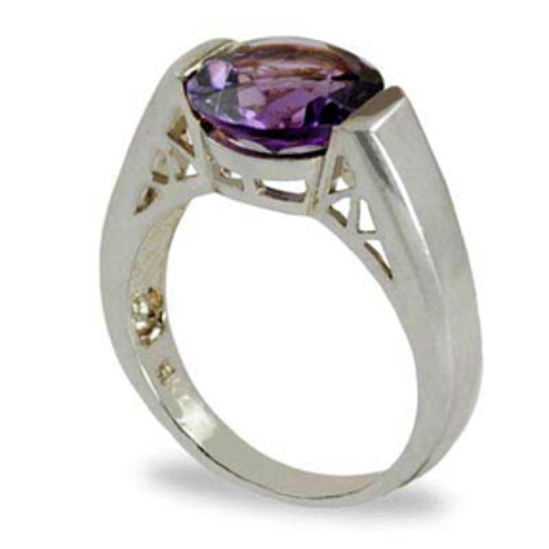 10.0mm Amethyst Half-Bezel Set Ring in Sterling Silver