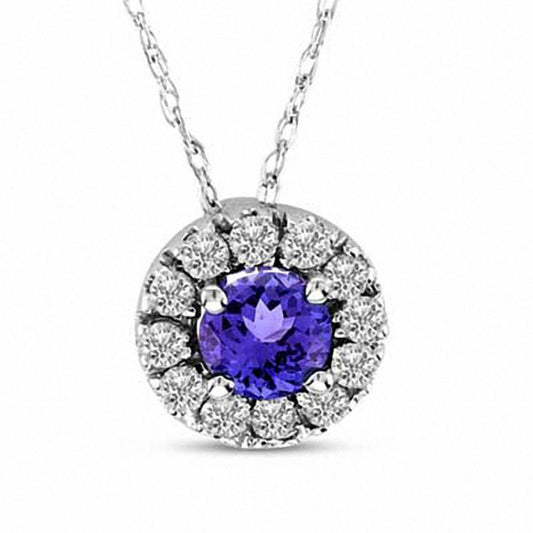 Tanzanite and 0.2 CT. T.W. Natural Diamond Frame Pendant in 14K White Gold