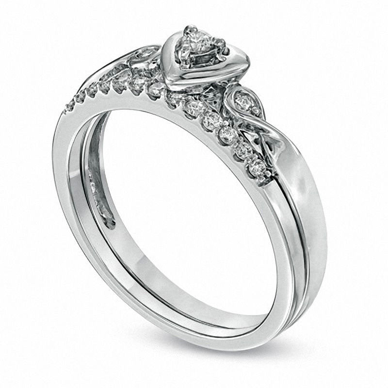 0.20 CT. T.W. Natural Diamond Heart-Shaped Bridal Engagement Ring Set in Solid 10K White Gold