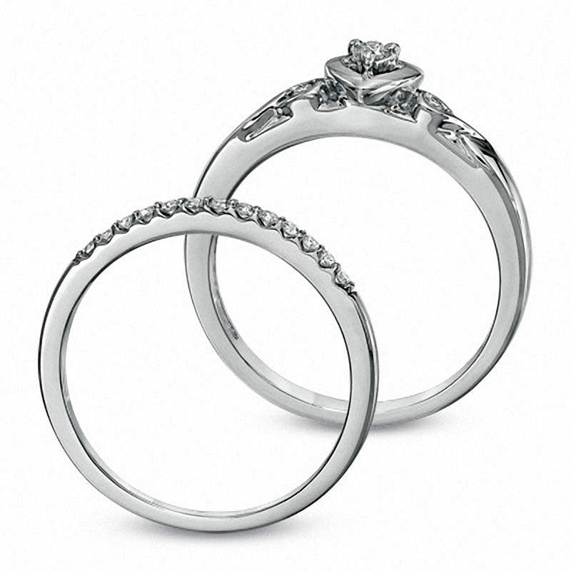 0.20 CT. T.W. Natural Diamond Heart-Shaped Bridal Engagement Ring Set in Solid 10K White Gold