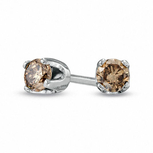 0.25 CT. T.W. Champagne Diamond Solitaire Stud Earrings in 14K White Gold