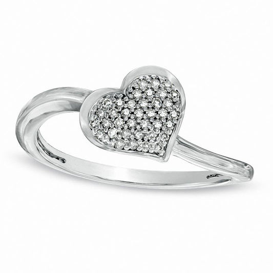 0.13 CT. T.W. Natural Diamond Cluster Tilted Heart Promise Ring in Sterling Silver - Size 7