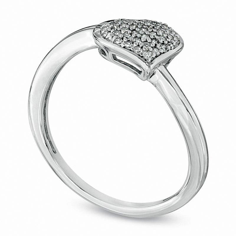 0.13 CT. T.W. Natural Diamond Cluster Tilted Heart Promise Ring in Sterling Silver - Size 7