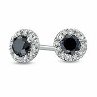 0.5 CT. T.W. Enhanced Black and White Diamond Frame Stud Earrings in Sterling Silver