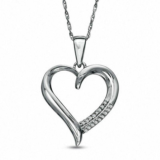 0.05 CT. T.W. Natural Diamond Double Row Heart Pendant in Sterling Silver