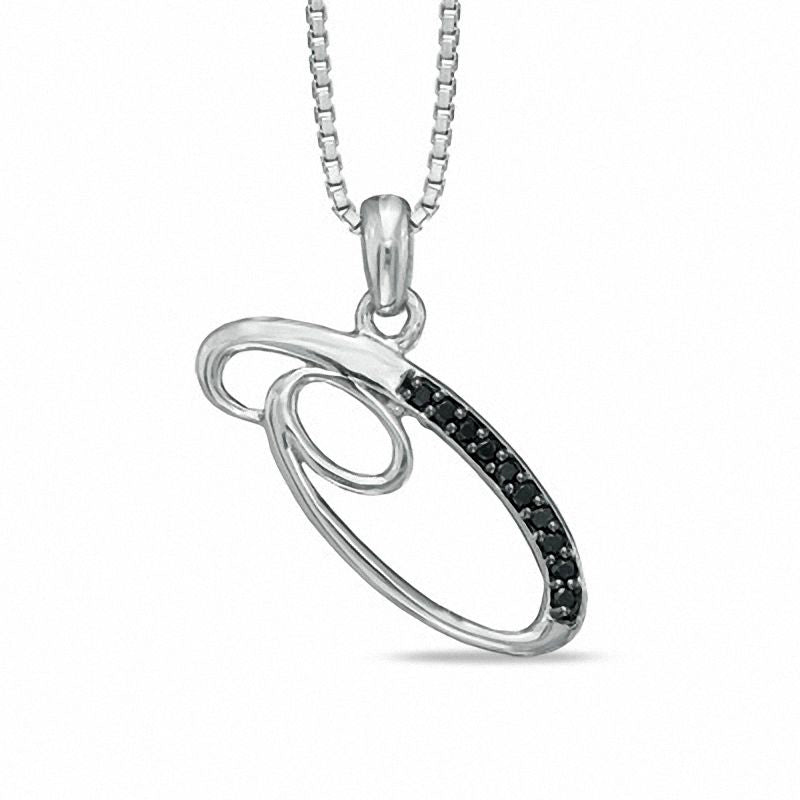 Enhanced Black Natural Diamond Accent "O" Initial Pendant in Sterling Silver