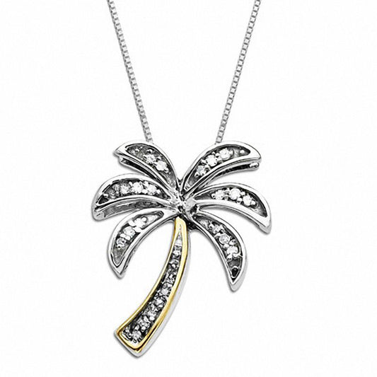 0.1 CT. T.W. Natural Diamond Palm Tree Necklace in Sterling Silver and 14K Gold