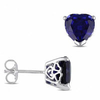 8.0mm Heart-Shaped Lab-Created Blue Sapphire Stud Earrings in Sterling Silver