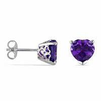 8.0mm Heart-Shaped Amethyst Stud Earrings in Sterling Silver