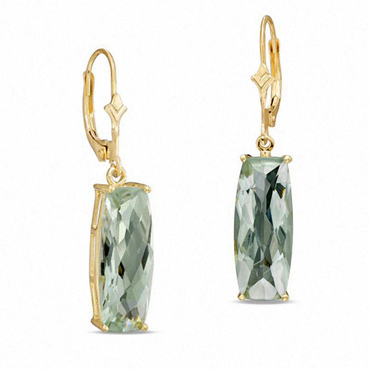 Elongated Cushion-Cut Green Quartz Drop Earrings in 10K Gold