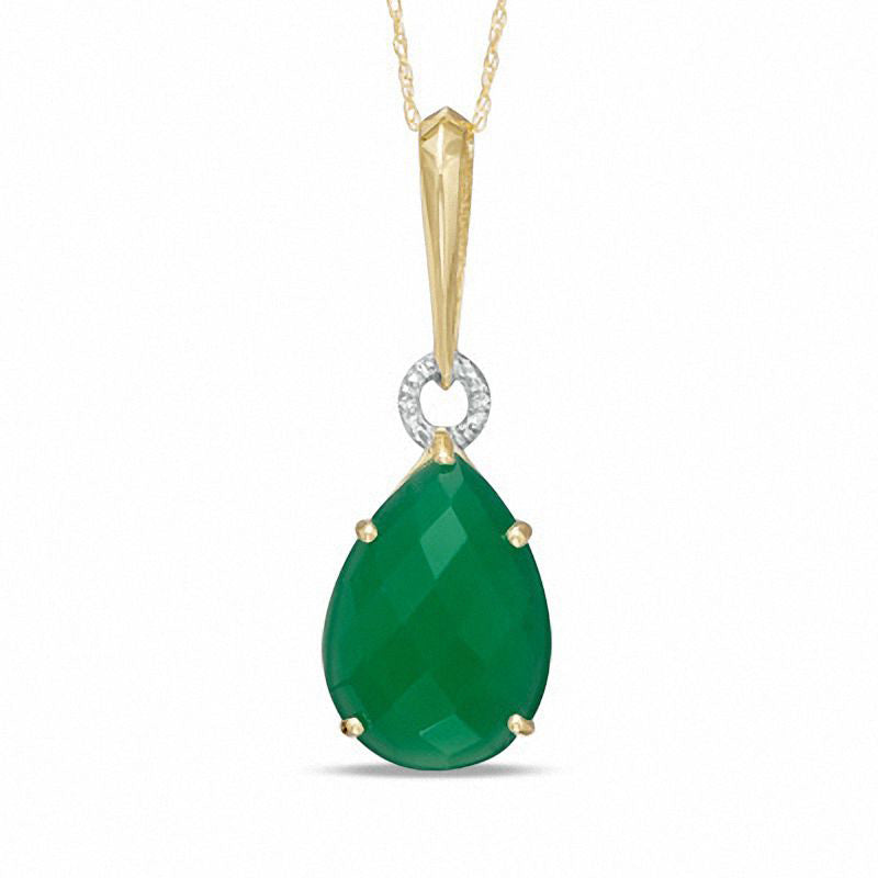 Pear-Shaped Green Chalcedony and Natural Diamond Accent Circle Drop Pendant in 10K Yellow Gold