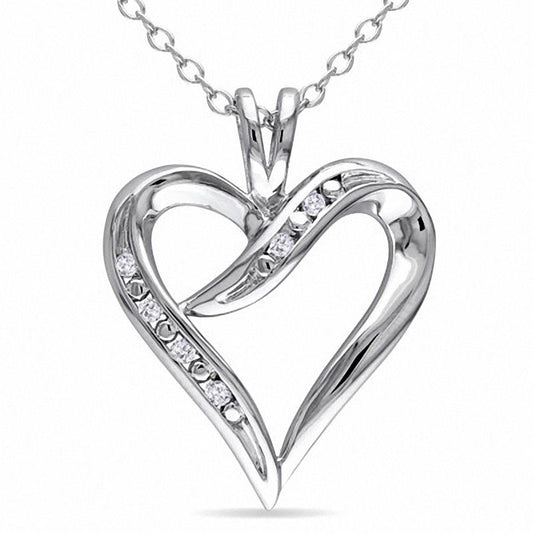 0.05 CT. T.W. Natural Diamond Heart-Shaped Ribbon Pendant in Sterling Silver