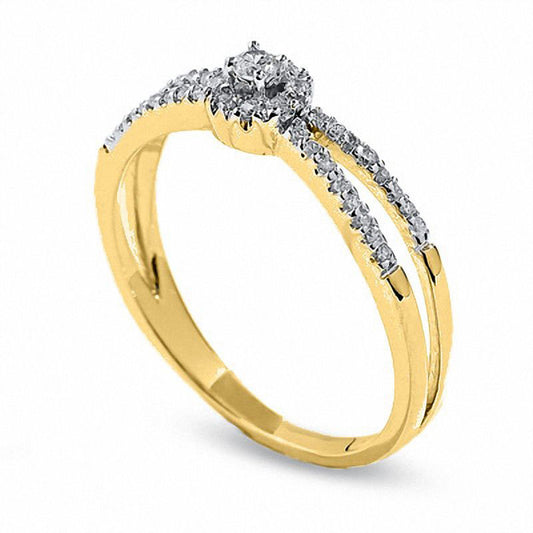 0.13 CT. T.W. Natural Diamond Circle Frame Split Shank Promise Ring in Solid 10K Yellow Gold