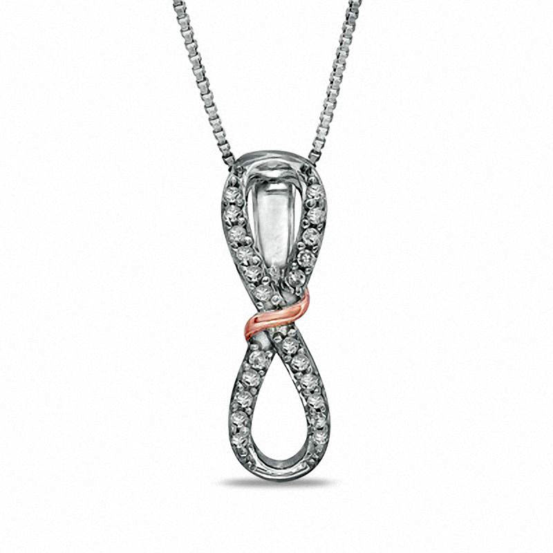 0.1 CT. T.W. Natural Diamond Infinity Loop Pendant in Sterling Silver and 14K Rose Gold Plate