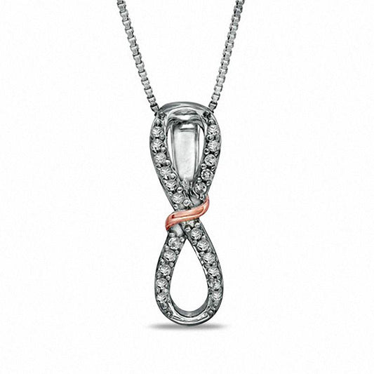 0.1 CT. T.W. Natural Diamond Infinity Loop Pendant in Sterling Silver and 14K Rose Gold Plate