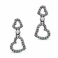 0.2 CT. T.W. Diamond Double Heart Drop Earrings in Sterling Silver