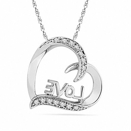 0.1 CT. T.W. Natural Diamond Heart with "LOVE" Pendant in Sterling Silver