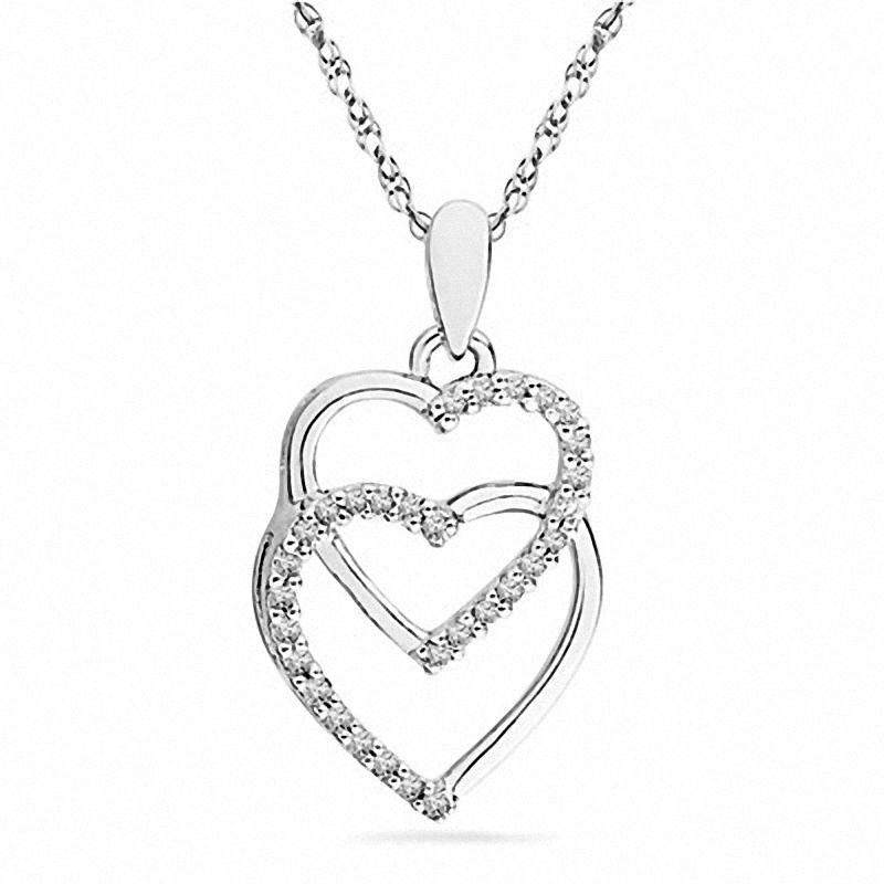 0.1 CT. T.W. Natural Diamond Double Heart Drop Pendant in Sterling Silver