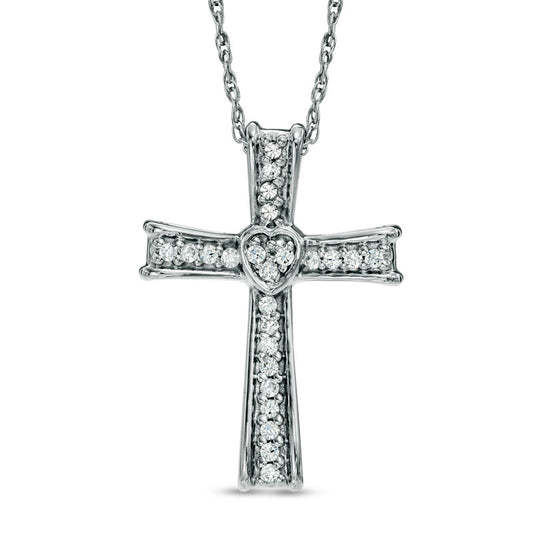 0.1 CT. T.W. Natural Diamond Cross Pendant in Sterling Silver