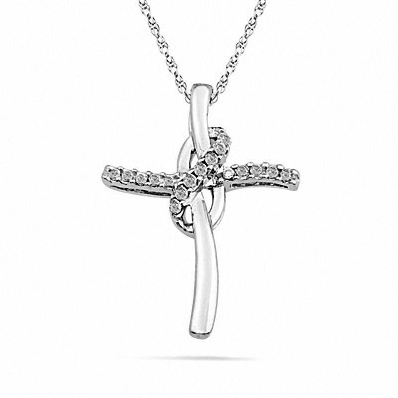 0.2 CT. T.W. Natural Diamond Looped Cross Pendant in Sterling Silver