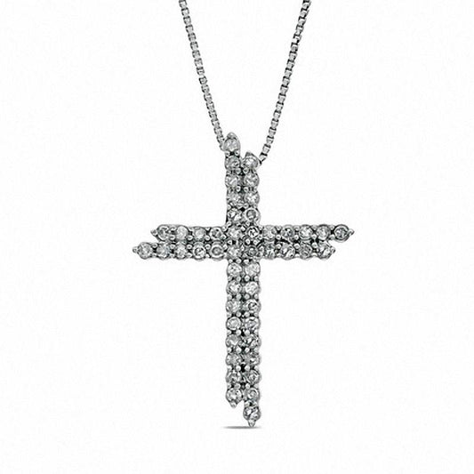 0.5 CT. T.W. Natural Diamond Double Row Cross Pendant in Sterling Silver