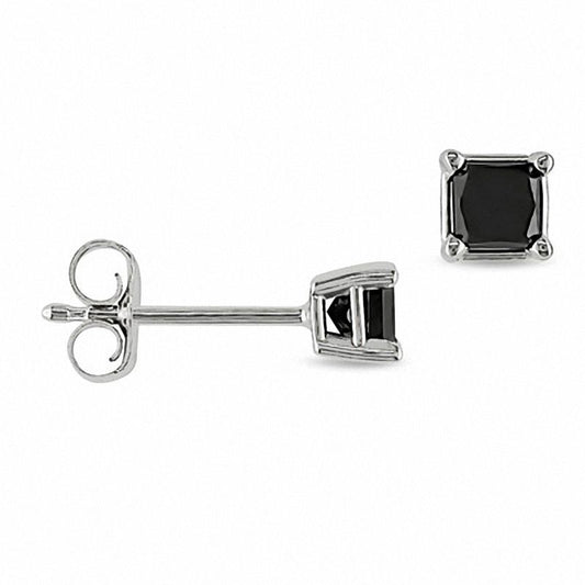 0.33 CT. T.W. Enhanced Black Princess-Cut Diamond Solitaire Stud Earrings in 10K White Gold