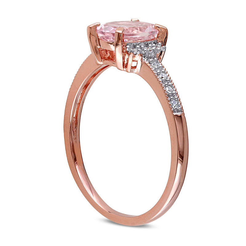 Oval Morganite and 0.07 CT. T.W. Natural Diamond Engagement Ring in Rose Rhodium Sterling Silver