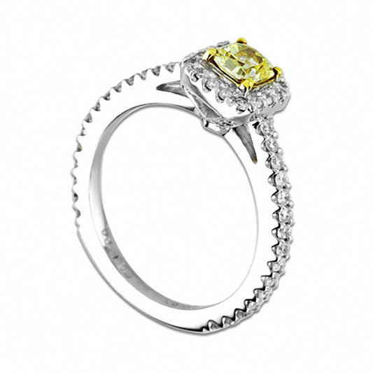 1.0 CT. T.W. Radiant-Cut Yellow and White Natural Diamond Frame Engagement Ring in Solid 14K White Gold (SI2)