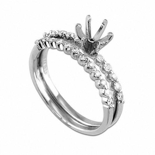 0.25 CT. T.W. Natural Diamond Semi-Mount Bridal Engagement Ring Set in Solid 14K White Gold