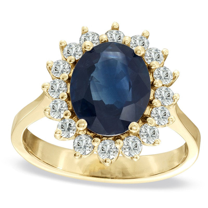 Oval Blue Sapphire and 0.50 CT. T.W. Natural Diamond Frame Engagement Ring in Solid 14K Gold