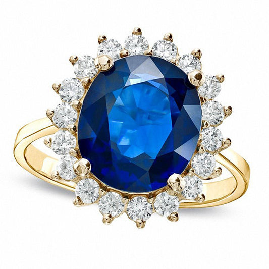 Oval Blue Sapphire and 0.63 CT. T.W. Natural Diamond Frame Engagement Ring in Solid 14K Gold