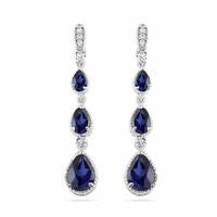 Pear-Shaped Lab-Created Blue Sapphire and Diamond Accent Drop Earrings in Sterling Silver